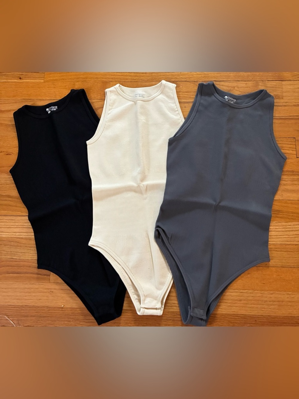 Ribbed Tank One-Piece Bodysuit - Black, Cream & Gray